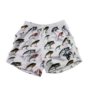 Goat Strength Fish Print White Mesh Shorts Size L